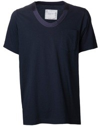 T-shirt à col rond bleu marine Sacai