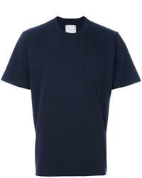 T-shirt à col rond bleu marine Sacai