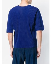 T-shirt à col rond bleu marine Homme Plissé Issey Miyake