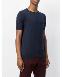 T-shirt à col rond bleu marine John Smedley