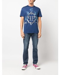 T-shirt à col rond bleu marine Philipp Plein