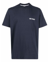 T-shirt à col rond bleu marine Sunnei