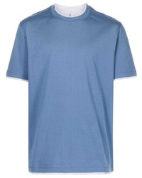 T-shirt à col rond bleu Brunello Cucinelli