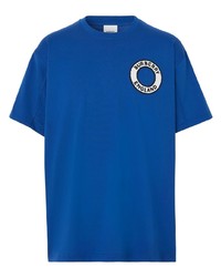T-shirt à col rond bleu Burberry