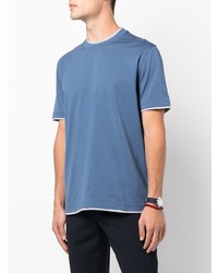 T-shirt à col rond bleu Brunello Cucinelli