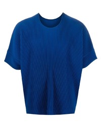 T-shirt à col rond bleu Homme Plissé Issey Miyake