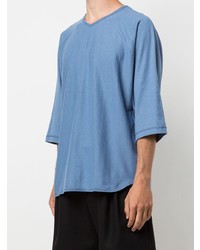 T-shirt à col rond bleu Homme Plissé Issey Miyake