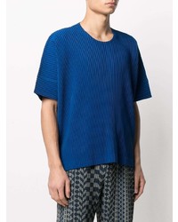 T-shirt à col rond bleu Homme Plissé Issey Miyake