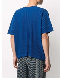 T-shirt à col rond bleu Homme Plissé Issey Miyake