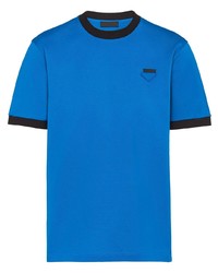 T-shirt à col rond bleu Prada
