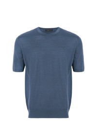 T-shirt à col rond bleu Prada