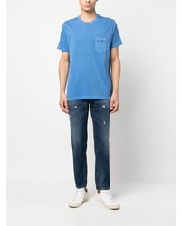 T-shirt à col rond bleu Fay