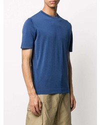 T-shirt à col rond bleu Drumohr