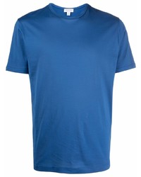 T-shirt à col rond bleu Sunspel