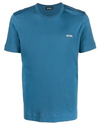 T-shirt à col rond bleu Zegna