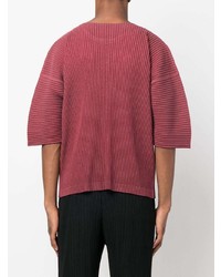 T-shirt à col rond bordeaux Homme Plissé Issey Miyake