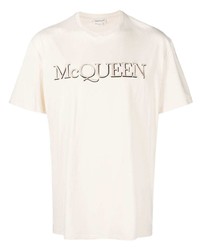 T-shirt à col rond brodé beige Alexander McQueen