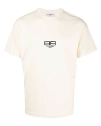 T-shirt à col rond brodé beige Balenciaga