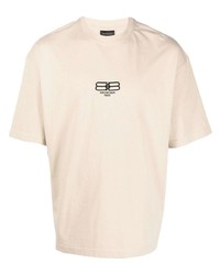 T-shirt à col rond brodé beige Balenciaga