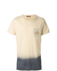 T-shirt à col rond brodé beige Balmain