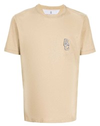 T-shirt à col rond brodé beige Brunello Cucinelli