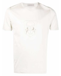 T-shirt à col rond brodé beige Corneliani