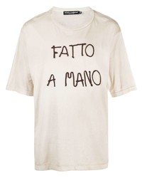 T-shirt à col rond brodé beige Dolce & Gabbana