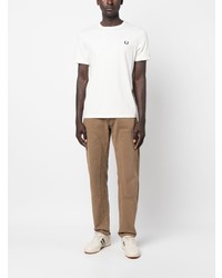 T-shirt à col rond brodé beige Fred Perry