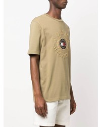 T-shirt à col rond brodé beige Tommy Hilfiger