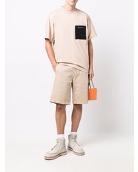 T-shirt à col rond brodé beige Jacquemus