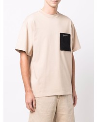 T-shirt à col rond brodé beige Jacquemus