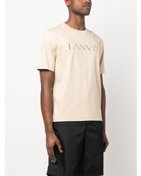 T-shirt à col rond brodé beige Lanvin