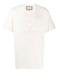T-shirt à col rond brodé beige Gucci