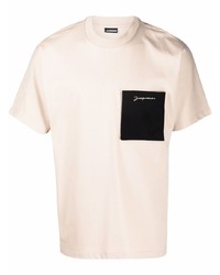 T-shirt à col rond brodé beige Jacquemus