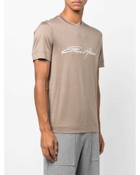 T-shirt à col rond brodé beige Emporio Armani