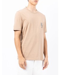 T-shirt à col rond brodé beige Brunello Cucinelli