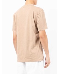 T-shirt à col rond brodé beige Brunello Cucinelli