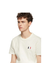 T-shirt à col rond brodé beige AMI Alexandre Mattiussi