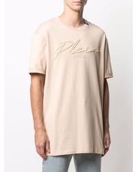 T-shirt à col rond brodé beige Philipp Plein