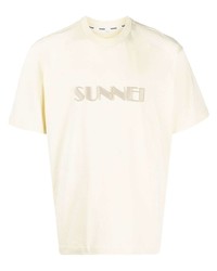 T-shirt à col rond brodé beige Sunnei