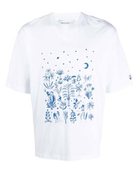 T-shirt à col rond brodé blanc et bleu