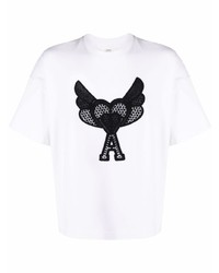T-shirt à col rond brodé blanc et noir Ami Paris