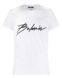 T-shirt à col rond brodé blanc et noir Balmain