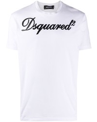 T-shirt à col rond brodé blanc et noir DSQUARED2