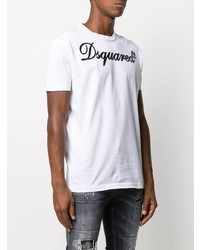 T-shirt à col rond brodé blanc et noir DSQUARED2