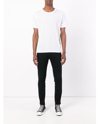 T-shirt à col rond brodé blanc et noir Saint Laurent