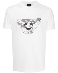 T-shirt à col rond brodé blanc et noir Emporio Armani