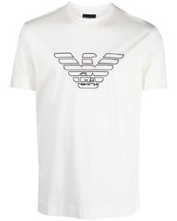 T-shirt à col rond brodé blanc et noir Emporio Armani
