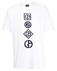 T-shirt à col rond brodé blanc et noir Giorgio Armani