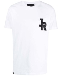 T-shirt à col rond brodé blanc et noir John Richmond
